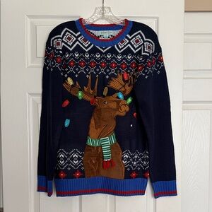 Holiday Hype Navy Reindeer Christmas Sweater S